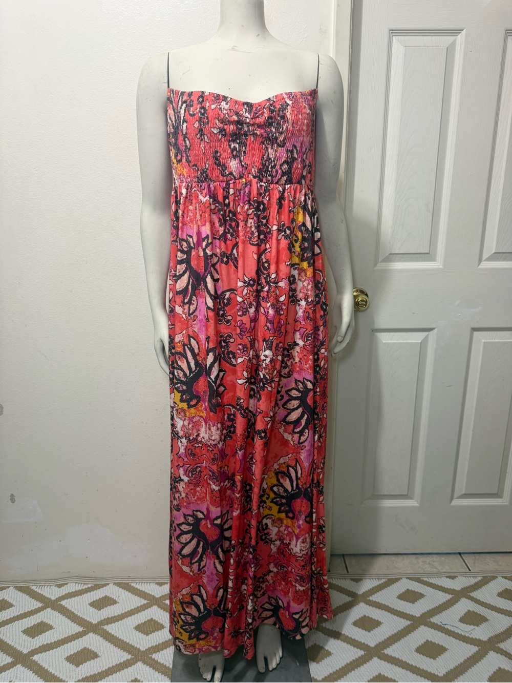 Mossimo Supply Co. Pink/Orange/Black Floral Square Neck Smocked Maxi Dress
XXL